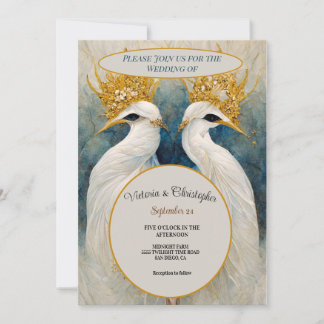 Deux oiseaux amoureux d'or invitation