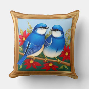 Deux oiseaux bleus Coussin de décoration naturelle