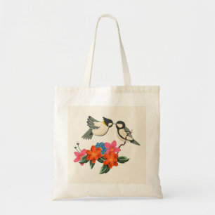 Deux oiseaux et fleurs - Sac fourre-tout inspiré d