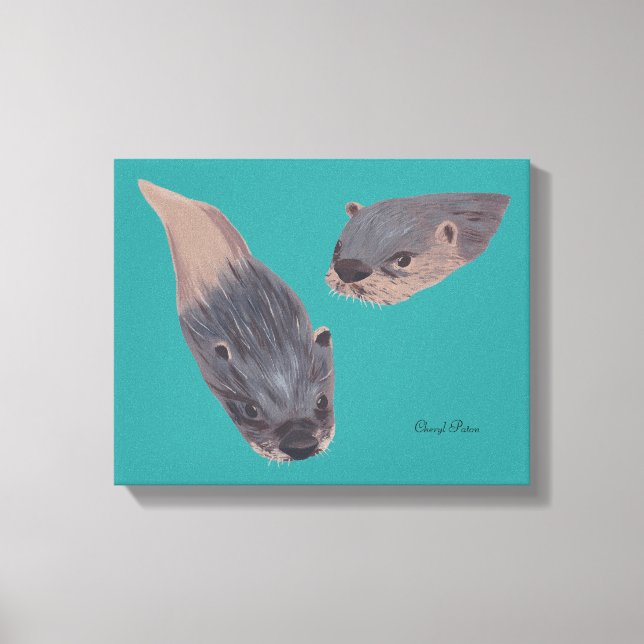 Deux Otters Peinture Toile Enveloppée (Recto)