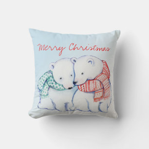 Deux ours polaires Joyeux Coussin de Noël