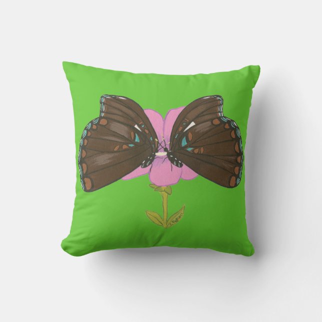 Deux papillons Brown sur Coussins de fleurs roses (Recto)