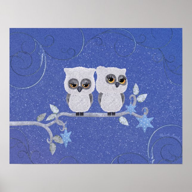 Deux petites affiches de hibou blanc (Devant)