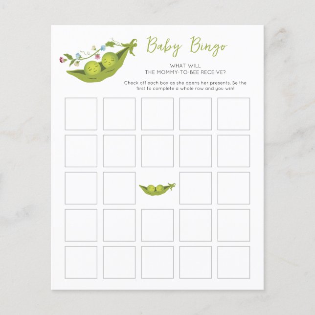 Deux petits pois dans un Baby shower Jeu de Bingo  (Devant)