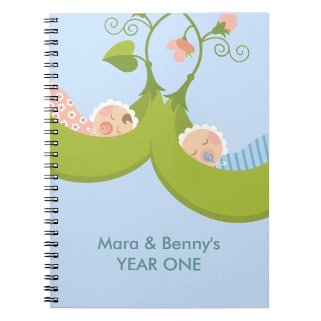 Deux petits pois dans un Carnet jumeaux de garçon  (Devant)