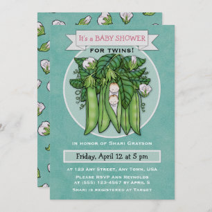 Deux petits pois doux Twins Baby shower Invitation