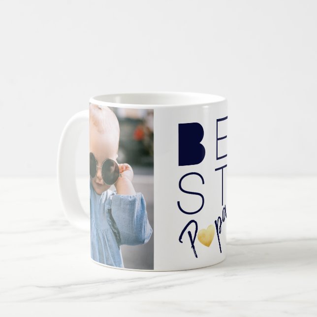 Deux photo Blue White Meilleur Papa Mug (Devant gauche)