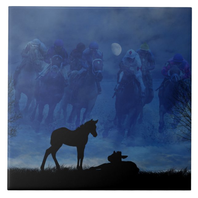 Deux Pieds Thoroughbred Racehorse Carreaux en céra (Devant)