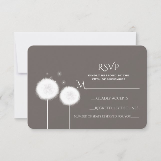 Deux pissenlits Taupe Mariage rustique RSVP (Devant)