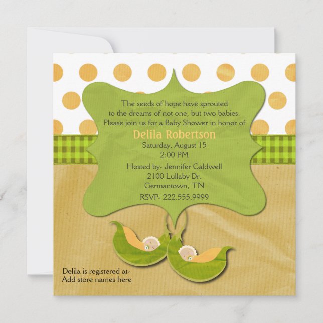 Deux pois dans un Baby shower de pois Invitation p (Devant)
