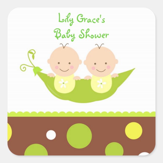 Deux Pois Dans Un Baby shower Pod Stickers Merci (Devant)