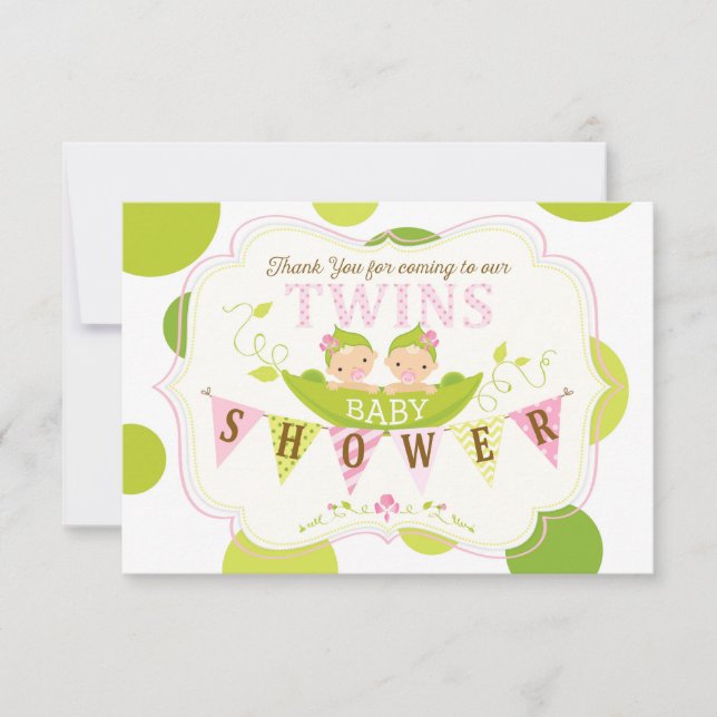 Deux pois dans un carte de remerciements de filles (Devant)