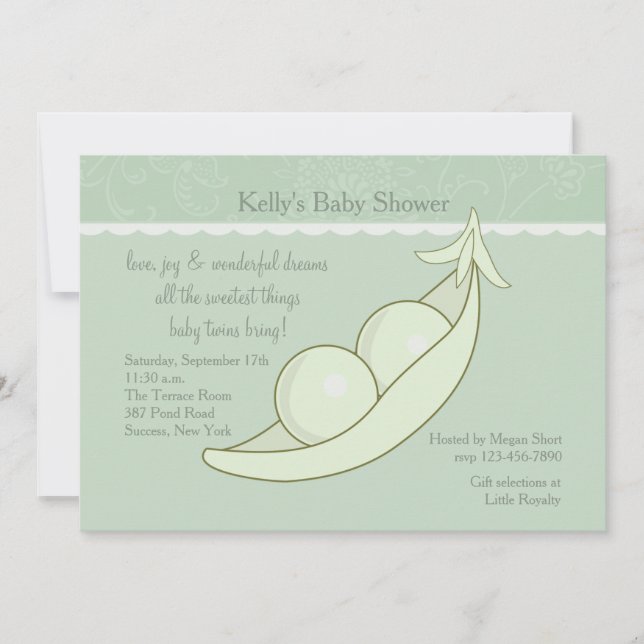 Deux pois dans une invitation de baby shower de (Devant)