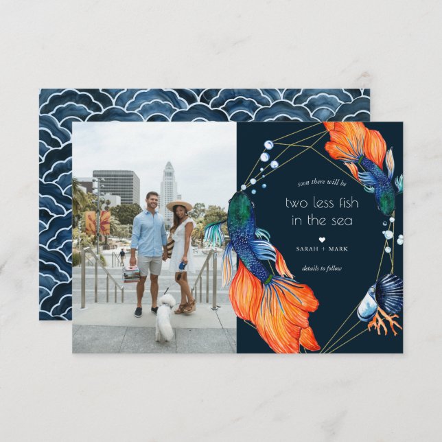Deux poissons de moins | Faire-part Fiançailles ph (Devant / Derrière)
