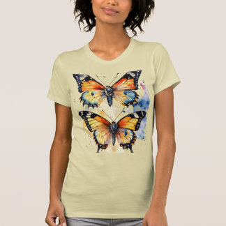 Deux portes multicolores en papillons t-shirt femm