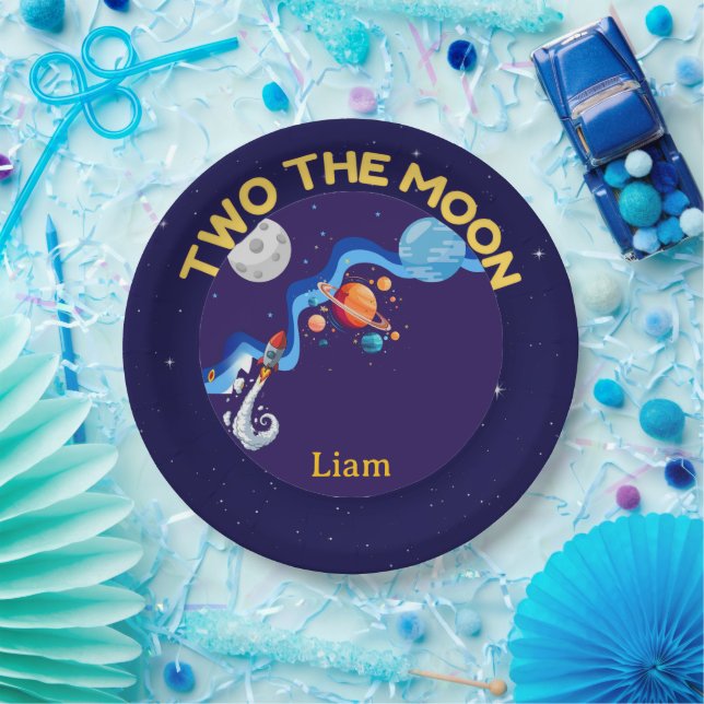 Deux pour la Lune Assiettes en papier pour 2e anni (Fête)