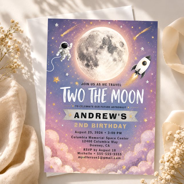 Deux pour la Lune Invitation 2e Anniversaire Viole (Créateur téléchargé)