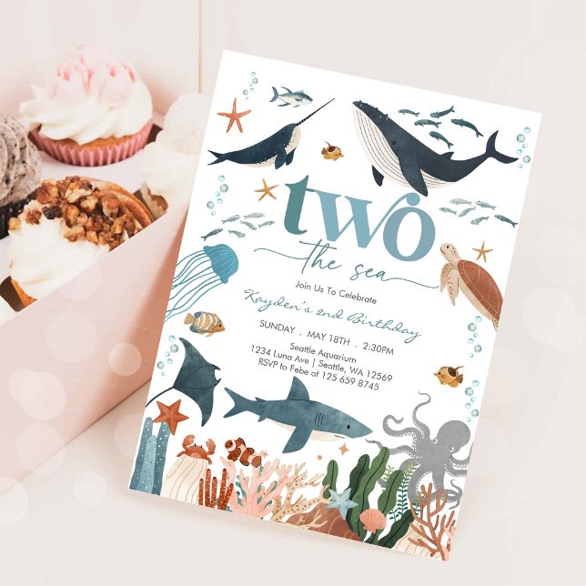 Deux pour la mer Invitation pour les 2 ans sous la (Créateur téléchargé)
