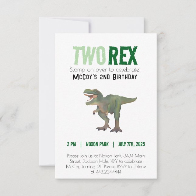 Deux Rex Trex Dinosaur Invitation Anniversaire 2 a (Devant)