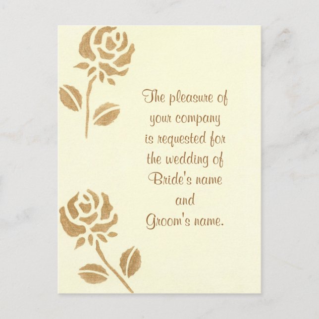 Deux Roses d'or invitation de mariage cartes posta (Devant)