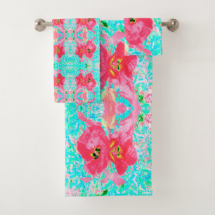 Deux Rosy Red Coral Plum Crazy Hibiscus sur Aqua