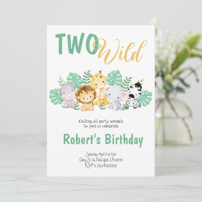 Deux Safari Wild Baby Invitation Anniversaire (Debout devant)