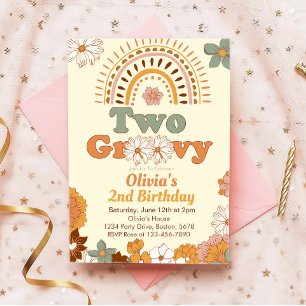 Deux Super Floral Arc-en-ciel 2e Invitation annive