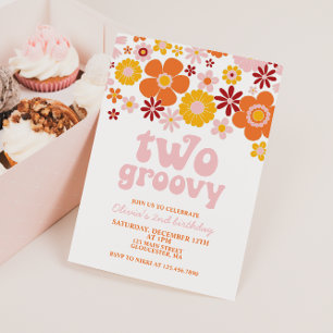 Deux Super Retro Floral 2e anniversaire Invitation
