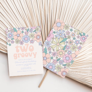 Deux Super Retro Floral 2e anniversaire Invitation