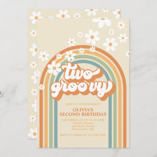 Deux Super Retro Rainbow Daisy Invitation Annivers
