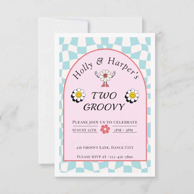 Deux Super Twin Girl Invitation Anniversaire - Mod (Devant)