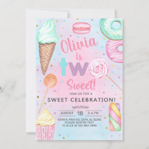 Deux Sweet girl deuxième, 2e invitation anniversai