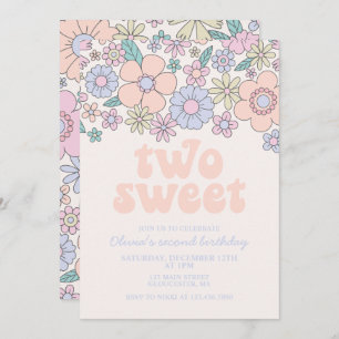 Deux Sweet Retro Floral 2e anniversaire Invitation