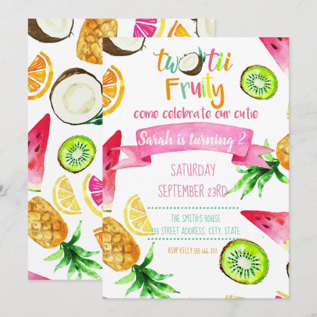 Deux Tii Fruité Anniversaire Carte Invitation Tour (Devant / Derrière)