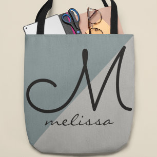 Deux tons de gris grand sac fourre-tout avec nom
