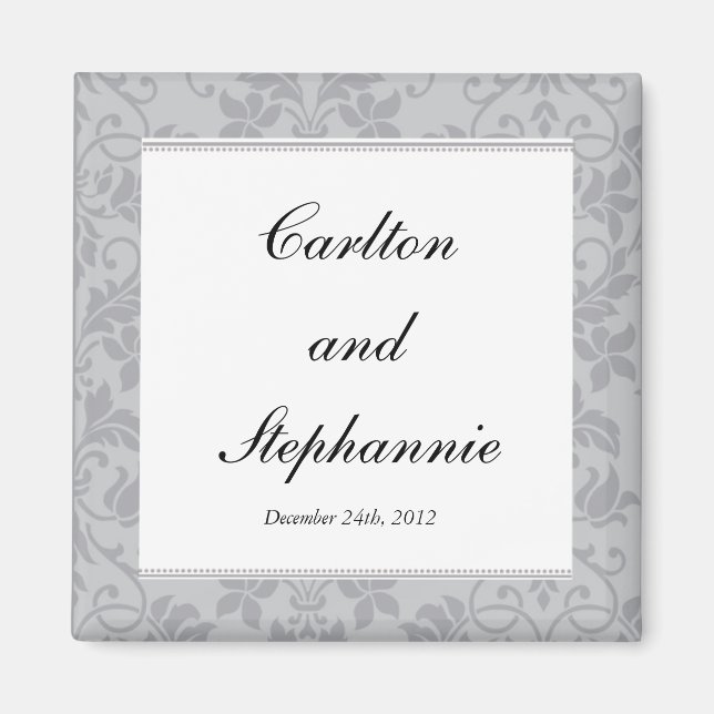 Deux tons gris Mariage damassé Magnet Favor (Devant)