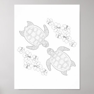 Deux tortues de mer Poster de coloriage pour adult