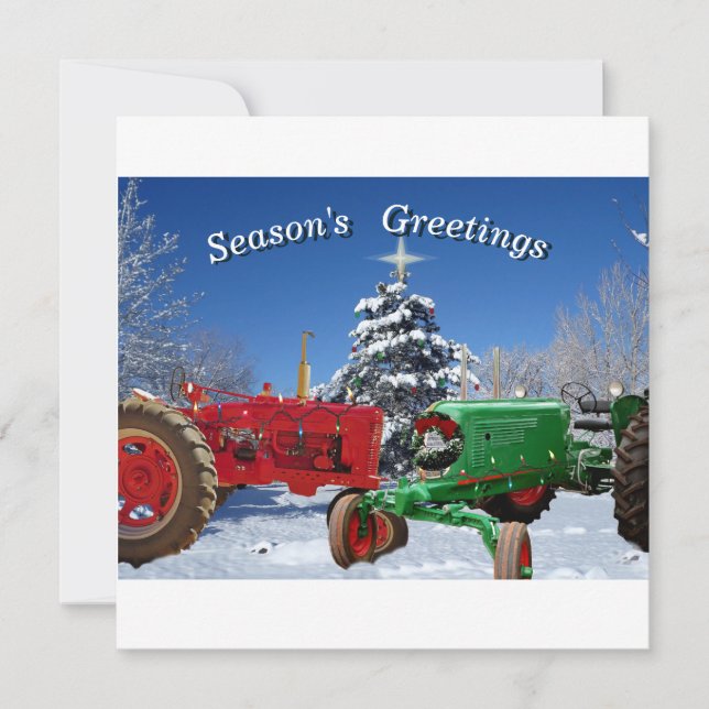 Deux tracteurs vintage dans une carte de vacances  (Devant)