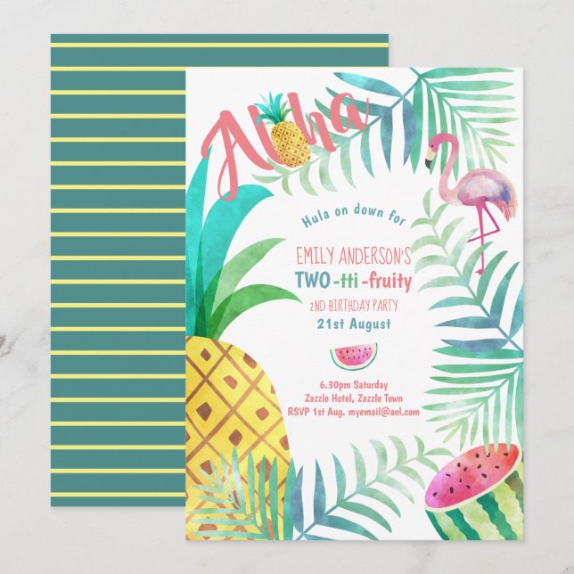 DEUX Tti FRUITY 2e anniversaire Invitations tropic (Devant / Derrière)