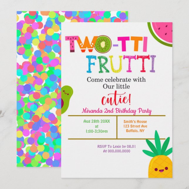 Deux tti Frutti 2e Fille Invitations de fête d'ann (Devant / Derrière)