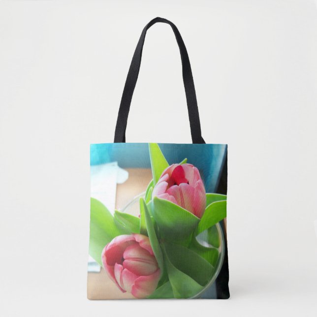 deux tulipes roses sur un sac fourre-tout imprimé (Devant)