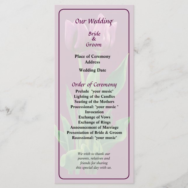 Deux Tulipes violettes Programme de mariage (Devant)