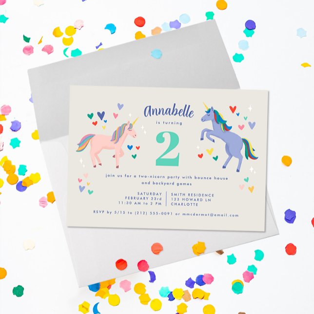 Deux Unicorn Twonicorn Invitation de fête d'annive (Créateur téléchargé)
