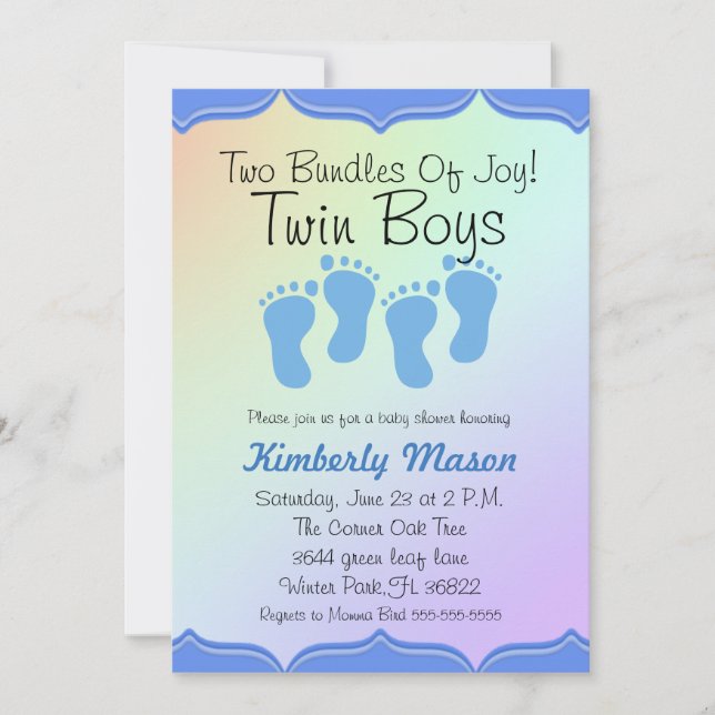 Deux Uns De Joy Twin Boys Baby shower Invitation (Devant)