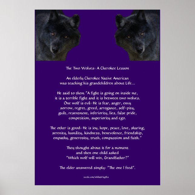 DEUX WOLVES CHEROKEE TALE Poster amérindien améric (Devant)