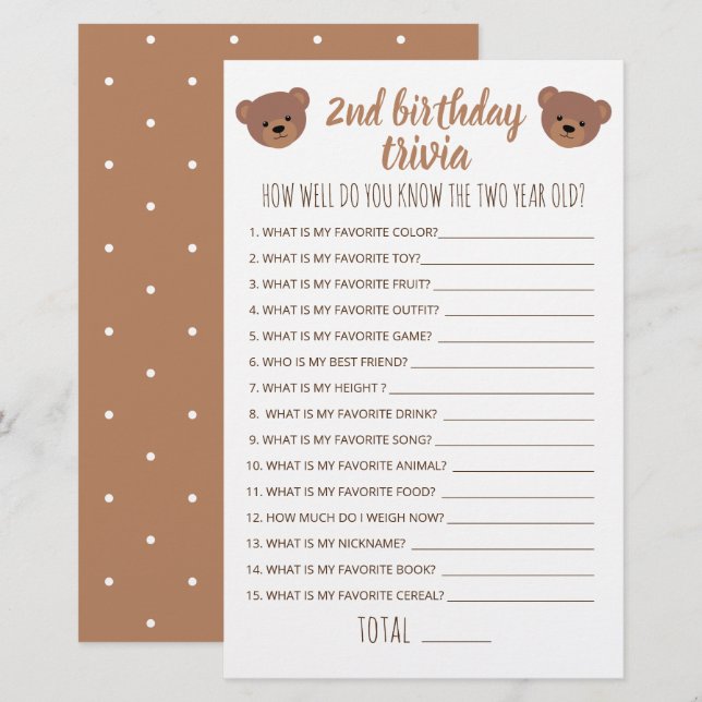 Deuxième Anniversaire Trivia Comment Bien Connaiss (Devant / Derrière)