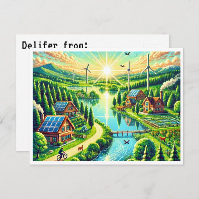 Devenez écolo - Carte postale Retro Pixel Art 16 b (Devant / Derrière)