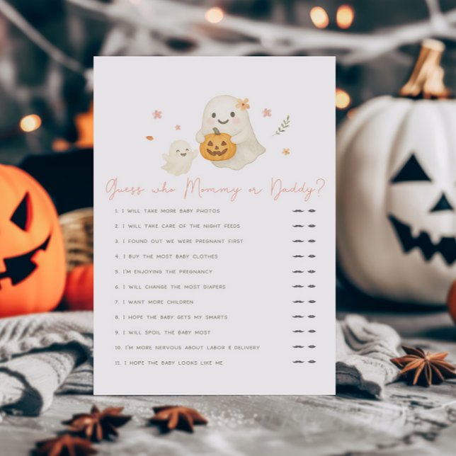 Devine qui est Maman ou Papa pour la Petite Fée Ro (Pink Halloween Little Boo Baby Shower Guess Who Mommy or Daddy Game)