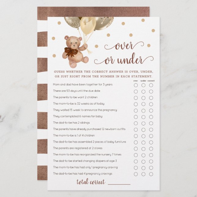 Devinez au-dessus ou sous le Baby shower de jeu Te (Devant / Derrière)