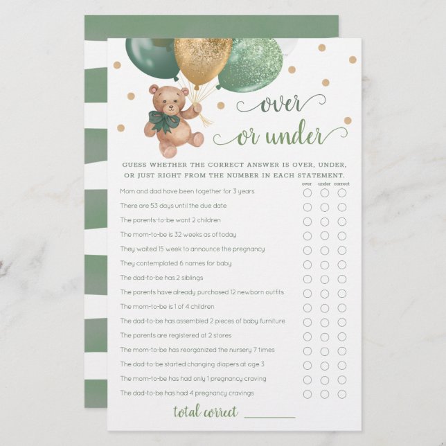 Devinez au-dessus ou sous le Baby shower de jeu Te (Devant / Derrière)